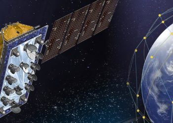 A rendering of the LeoSat satellite