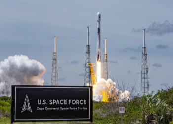 A Falcon 9 rocket carrying a GPS III-5 satellite into orbit launches from LC-40 at Cape Canaveral Space Force Station, Fla., June 17, 2021. The GPS III satellites have signals three times more accurate than the current generation of satellites and eight times the jamming resistance. Source: U.S. Space Force