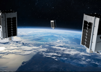 A rendering of GHGSat satellites on orbit. / Source: GHGSat