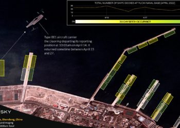 BlackSky imagery showing berth occupancy rates at the Yuchi Naval port in China