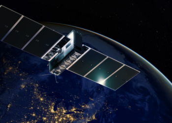 An artist's rendition of the CENTAURI-5 pathfinder satellite on orbit. / Source: Terran Orbital Corporation