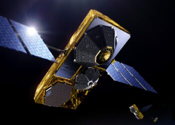 An artist's rendering of a Globalstar satellite in orbit (Courtesy/Globalstar)