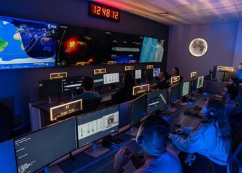 Satellite Mission Control Center insdie the College of Aviation at Embry-Riddle Aeronautical University, in Daytona Beach, November 2, 2023. Students studying Spaceflight Operations are able to simulate a rocket launch in real time.  (Embry-Riddle/David Massey)