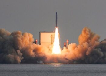 South Korea's successful launch of commercial satellite using a solid-fuel space launch vehicle (SLV) off Jeju Island (Source: ROK defense ministry)