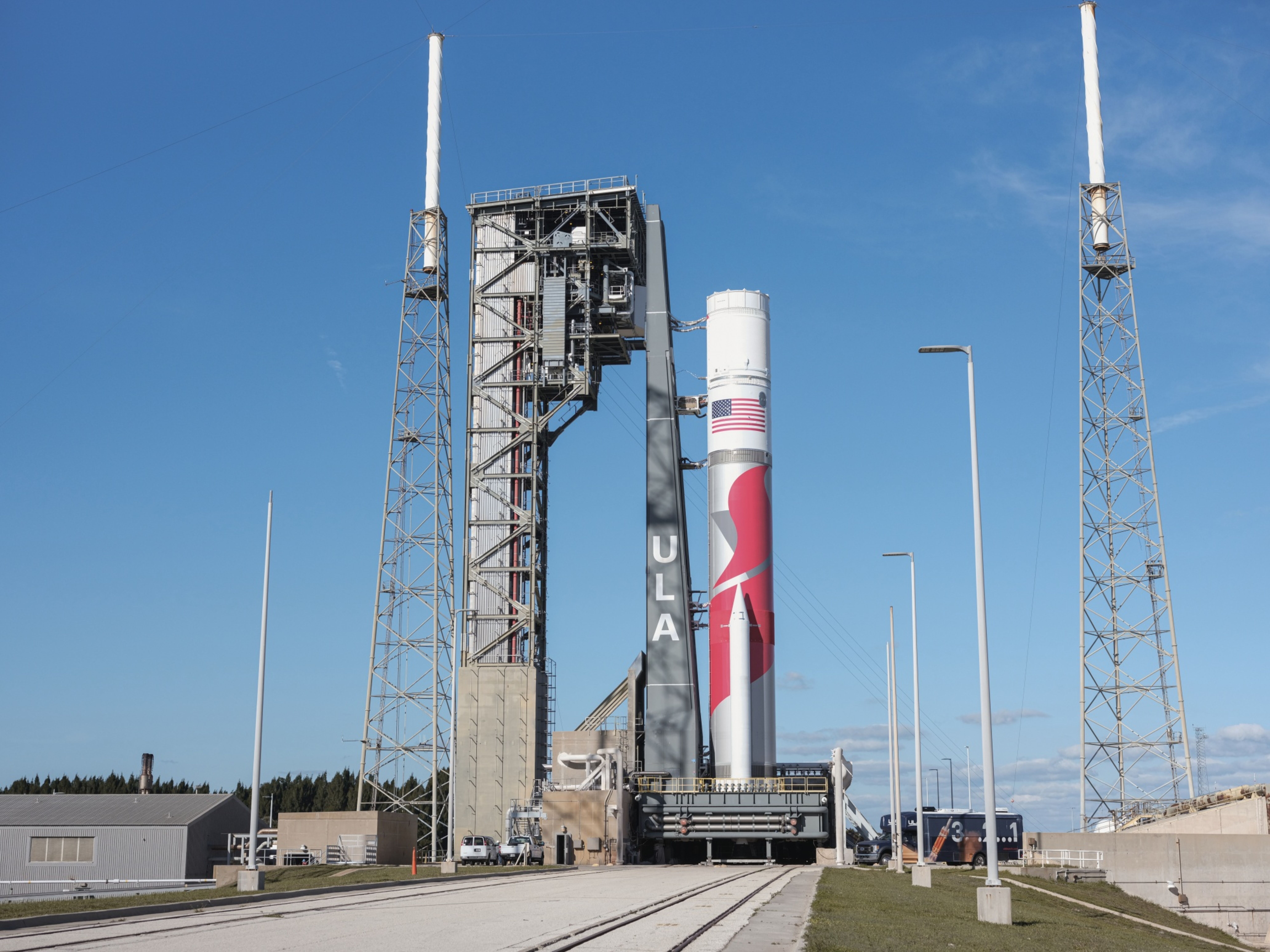 The Vulcan rocket on the ULA launchpad at Cape Canaveral Space Force Station in Florida on Dec. 6, 2023.