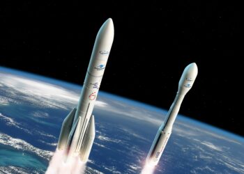 An artistic rendering of Ariane 6 and Vega C, pictured from left to right (Courtesy/ESA)