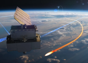 An artistic rendering of L3Harris' Tracking Layer Tranche 2 missile-tracking satellites for the Space Development Agency. (Courtesy/L3Harris)