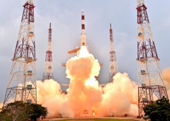 A PSLV rocket lifts off from the Satish Dhawan Space Centre in 2016 (Courtesy/ Xinhua News Agency/Getty Images)
