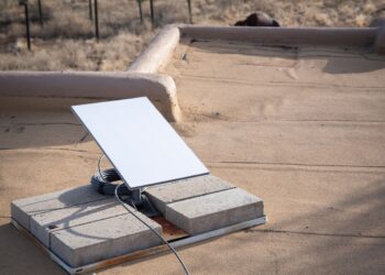 A Starlink satellite on the roof of a home in Galisteo, New Mexico.