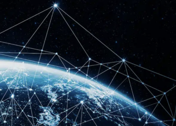 An artist's rendering of a multi-orbit satellite network (Courtesy/Intelsat)